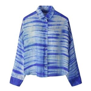Iro Woman Capella Tie-dyed Silk Shirt Bright Blue size FR42 US 10 NEW W/tags NWT